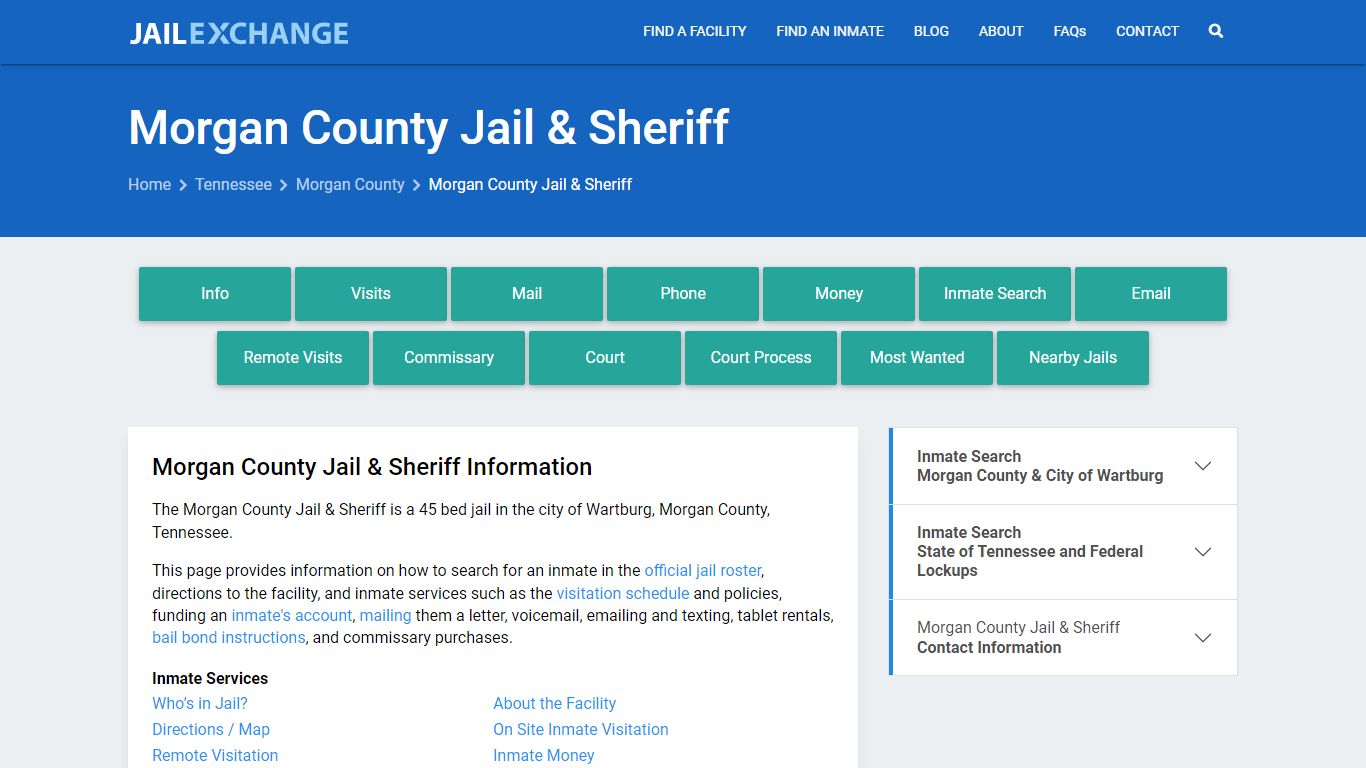 Morgan County Jail & Sheriff, TN Inmate Search, Information